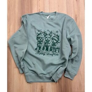 Merry Woofmas Dog Christmas Sweatshirt Women's Casual Festive Green Pullover
